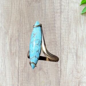 Vintage Sterling Silver & Faux Turquoise Elongated Ring